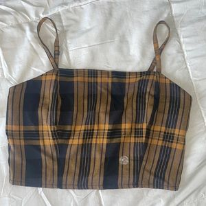 NWT Aeropostale Yellow and Black Plaid Cropped Tank Top (Medium)